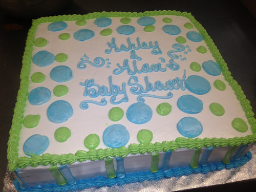 Blue and Green Polka Dot Baby Shower Cake (Model# 41030)