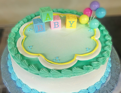 Teal Baby Blocks and Balloons Shower Cake (Model# 41033)