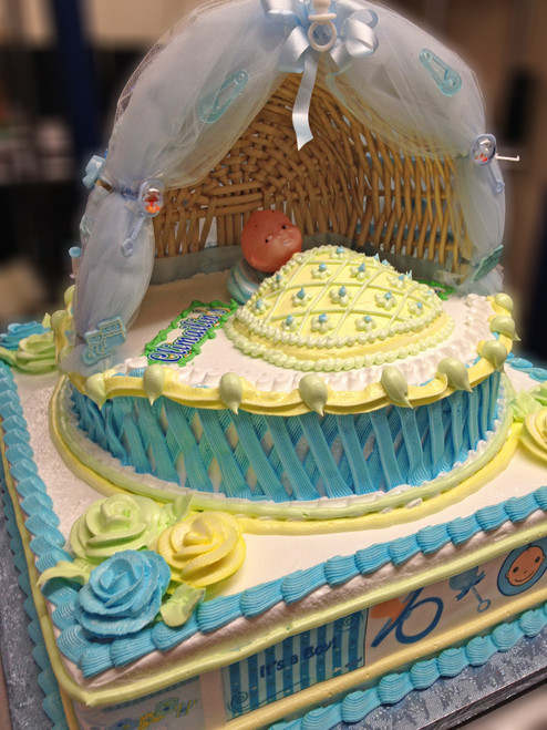 Baby Boy in Bassinet Canopy Shower Cake (Model# 42005)