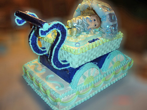 Blue Baby Carriage Stroller Shower Cake (Model# 42007)