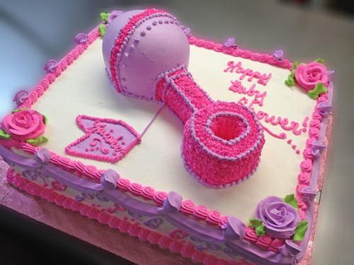 Pink Baby Rattle Floral Shower Cake (Model# 42013)