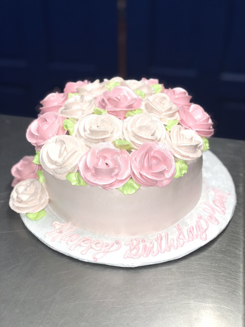 Pink and White Roses Birthday Cake (Model# 11086)