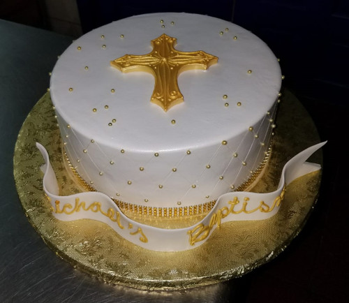 Gold Cross And Pearls Cake (Model# 51002)
