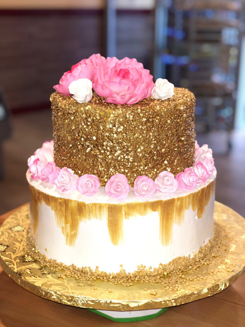 Peony Cake With Gold Confetti Quins (Model# 32003)