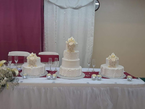 Elegant White Wedding Cake Trio Display (Model# 28001)