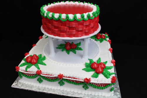 2 tier cake
10" & 3/4 sheet squared
serves approx 75-100 people
cream decorations!!!