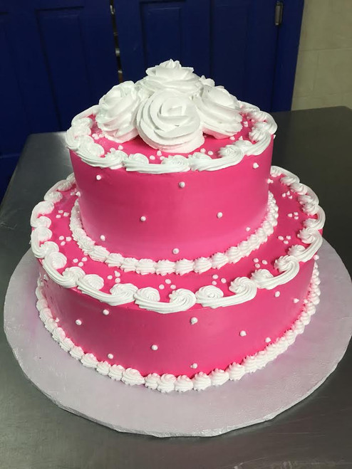 Hot Pink Rosette Two Tier Cake (Model# 11107)