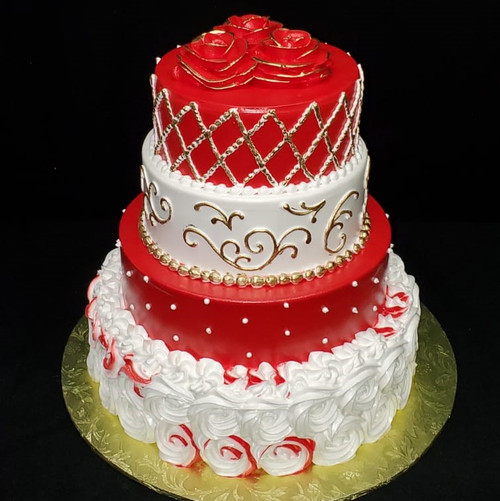 Red and Gold Roses Tiered Cake (Model# 24010)