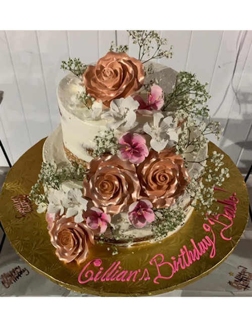 Rose Gold Roses Semi-Naked Cake (Model# 12031)