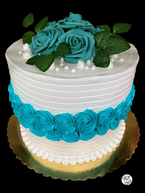 Teal Rosette Roses Cake (Model# 12021)