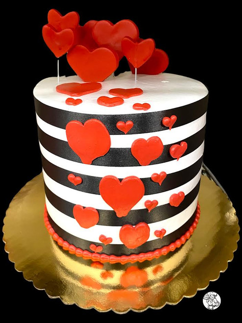 Black and White Stripe Red Hearts Cake (Model# 22005)