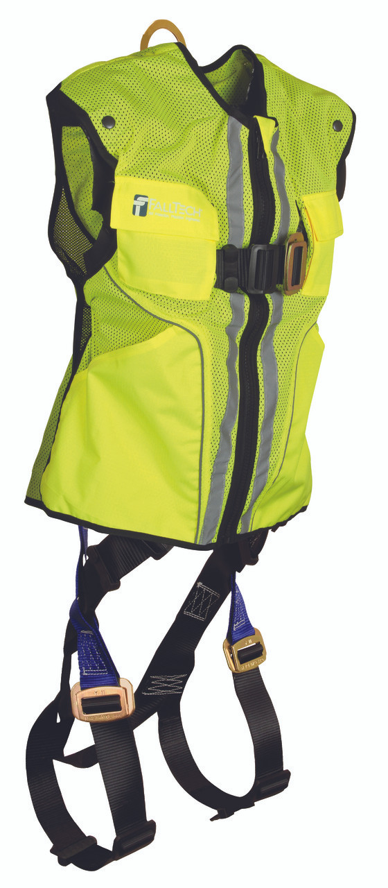 FallTech 7015 Lime Hi-Vis Vest and Premium Contractor Harness ...