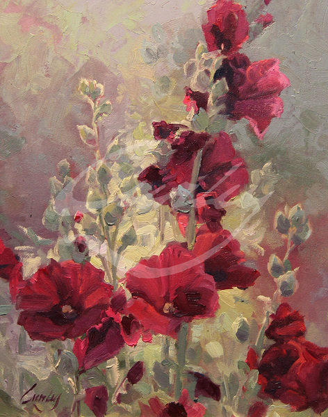 Linda Curley Christensen Hollyhocks in Red