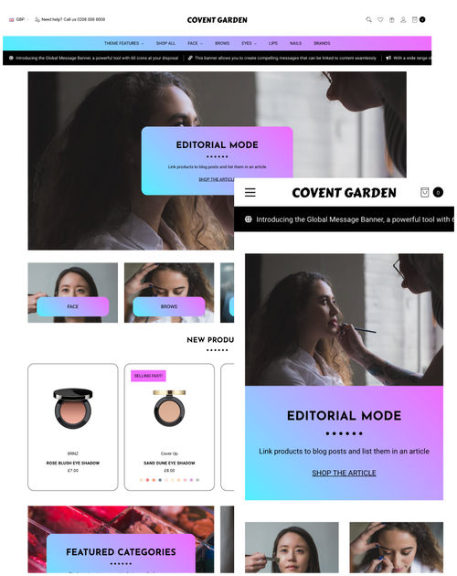 A highly-configurable theme, designed to drive conversions and optimised for catalogues of all sizes. With a breadth of easy-to-configure modules and advanced features ranging from editorial mode to animated page elements, Covent Garden offers endless design possibilities.