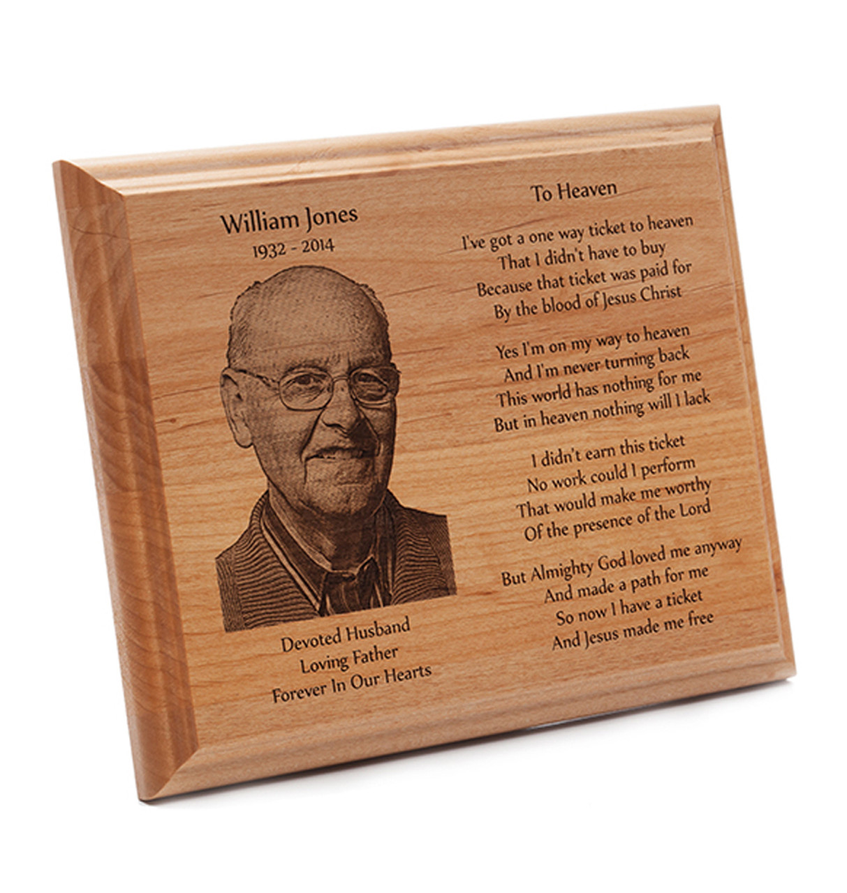 Memorial Plaque with Photo - Custom Engraved Wood