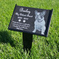Metal Garden Stake holding 5x7 granite memorial plaque of Bailey the French Bulldog