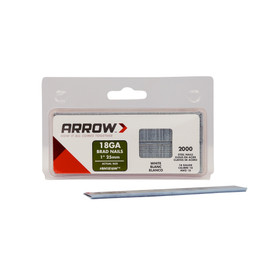 Arrow 18 Gauge Brad Nails, White, 1", 2000ct