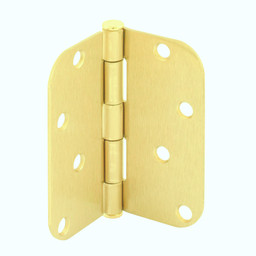 Door Hinge Residential Smooth Pivot, 4 in. x 4 in. with 5/8 in. Radius Corners, 4 Holes per Leaf with Screws, Satin Brass Finish, .087 in. Gauge (3 Pack)