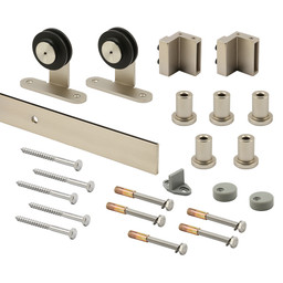 Heavy Duty Barn Door Track Kit, Smooth Rolling, Top Mount, Satin Nickel (1 Kit)