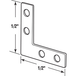 Flat Angle Corner, 1-1/2 in., Steel Construction, Zinc Plated, 4-Hole (10 Pack)