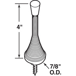 Door Stop, 4 in. Reach, Spring Steel, Brass Plated, Heavy-Duty, Flexible Wire, Rubber Tip, Baseboard Mount (50 Pack)