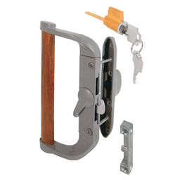 Sliding Door Handle Set, 3-15/16 in., Diecast and Wood, Hook Style, Internal Lock (1 Set)