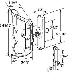 Sliding Door Handle Set, 3-15/16 in., Diecast and Wood, Hook Style, Internal Lock (1 Set)