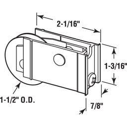 Single 1-1/2 in. Steel Roller Assembly, Ball Bearing, Unique Back Housing (Single Pack)