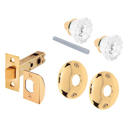 Passage Door Latch Set, Glass Knob with Latch Bolt Brass Finish, Vintage (Single Pack)