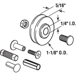 Steel Patio Sliding Door Roller Kit, 1-1/8 in. Concave Roller, Yellow Zinc (2 Pack)