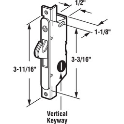 Mortise Lock, 3-11/16 in. Mounting Hole, Stainless Steel, Vertical Key (Single Pack)