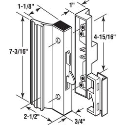Sliding Patio Door Handle Set, 4-15/16 in., Extruded Aluminum, Hook Latch, Black w/Wood Grain (Single Pack)