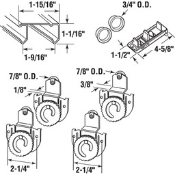 163592-1 |  Bypass Closet Track Kit, 96in, 2-Door, Brass-Plated Pulls, Adjustable (1 Kit)