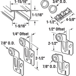 Bypass Wardrobe Track Kit, 96 in. Opening, Dial-Adjusting Rollers, Steel, 7/8 in. Plastic Wheels (Single Pack)
