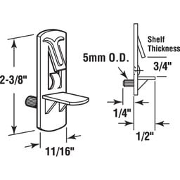 Self-Locking Shelf Support Pegs, 5mm. Peg x 3/4 in. Shelf, Plastic (4 Pack)