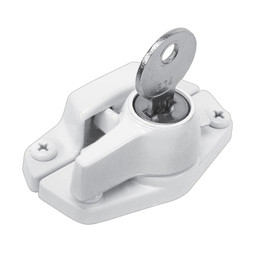 Keyed Child-Proof Sash Lock, 2 in. Hole Centers, Diecast Zinc, Painted White (Single Pack)