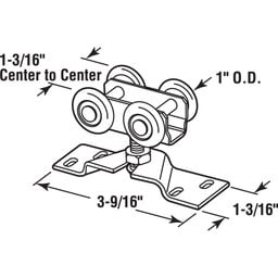Pocket Door Roller Assembly, 1 in. Outside Diameter, Convex, Plastic Tires, Steel Bracket (Single Pack)