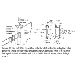 Satin Nickel Plated Steel Deadbolt Strike Directions