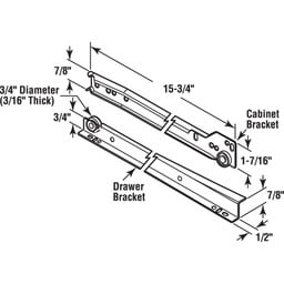 R 7210 |  Drawer Slide Kit – Replace Drawer Track Hardware – Self-Closing Design –Fits Most Bottom/ Side-Mounted Drawer Systems –15-3/4 In. Steel Tracks, Plastic Wheels, White (1 Pair)