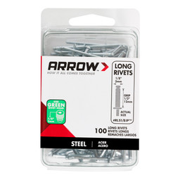 Arrow RLS1/8IP Long Steel 1/8-Inch Pop Rivets, 100-Pack - Arrow