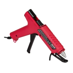  Red Arrow hot glue gun shown at an angle with black trigger, metal stand, and power cord on a white background.