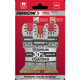 Arrow OSC201VP-3 Titanium Metal/Wood Variety Pack Oscillating Tool Blades 1-1/4, 1-1/4, 1-3/4, 3ct