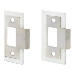 1-3/8 in. and 1-3/4 in, Fix-A-Latch Strike Plate Repair Kit, Stamped Steel, Satin Nickel Plated Finish, White Plastic Base (Single Pack)