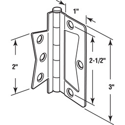  Bi-Fold Door Non-Mortise Hinge, 3 in., Brass Plated Steel (2 Pack)