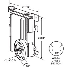  1-7/16 in. Mirror Door Roller Assembly, Nylon Flat Roller, for Acme (Single Pack)