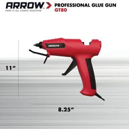  Arrow GT80 Professional Glue Gun shown with product dimensions of approximately 11 inches long and 8.25 inches high.