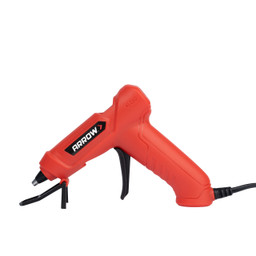  Red Arrow hot glue gun shown in side view with black trigger, fold-out metal stand, and power cord on a white background.