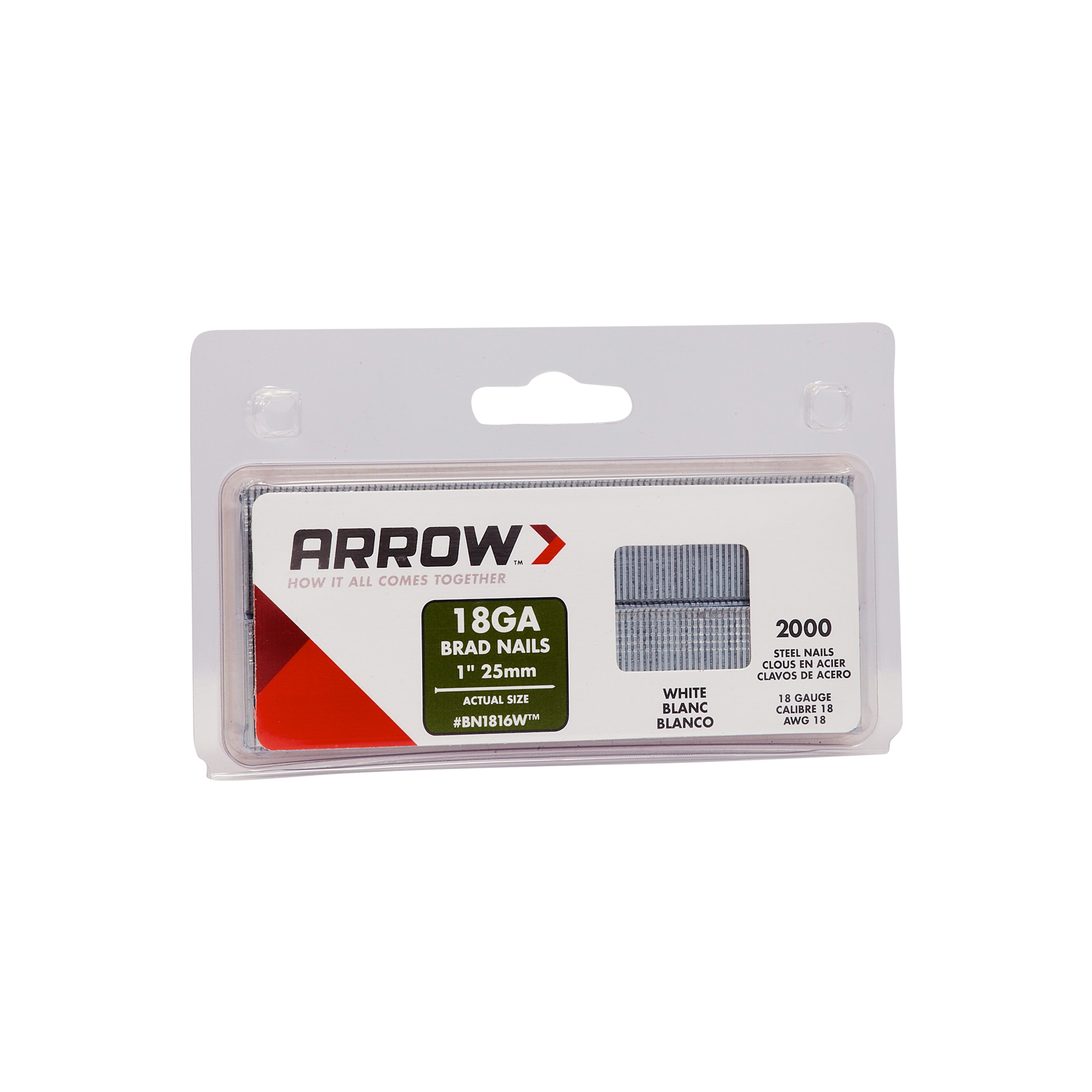 Arrow 18 Gauge Brad Nails, White, 1", 2000ct
