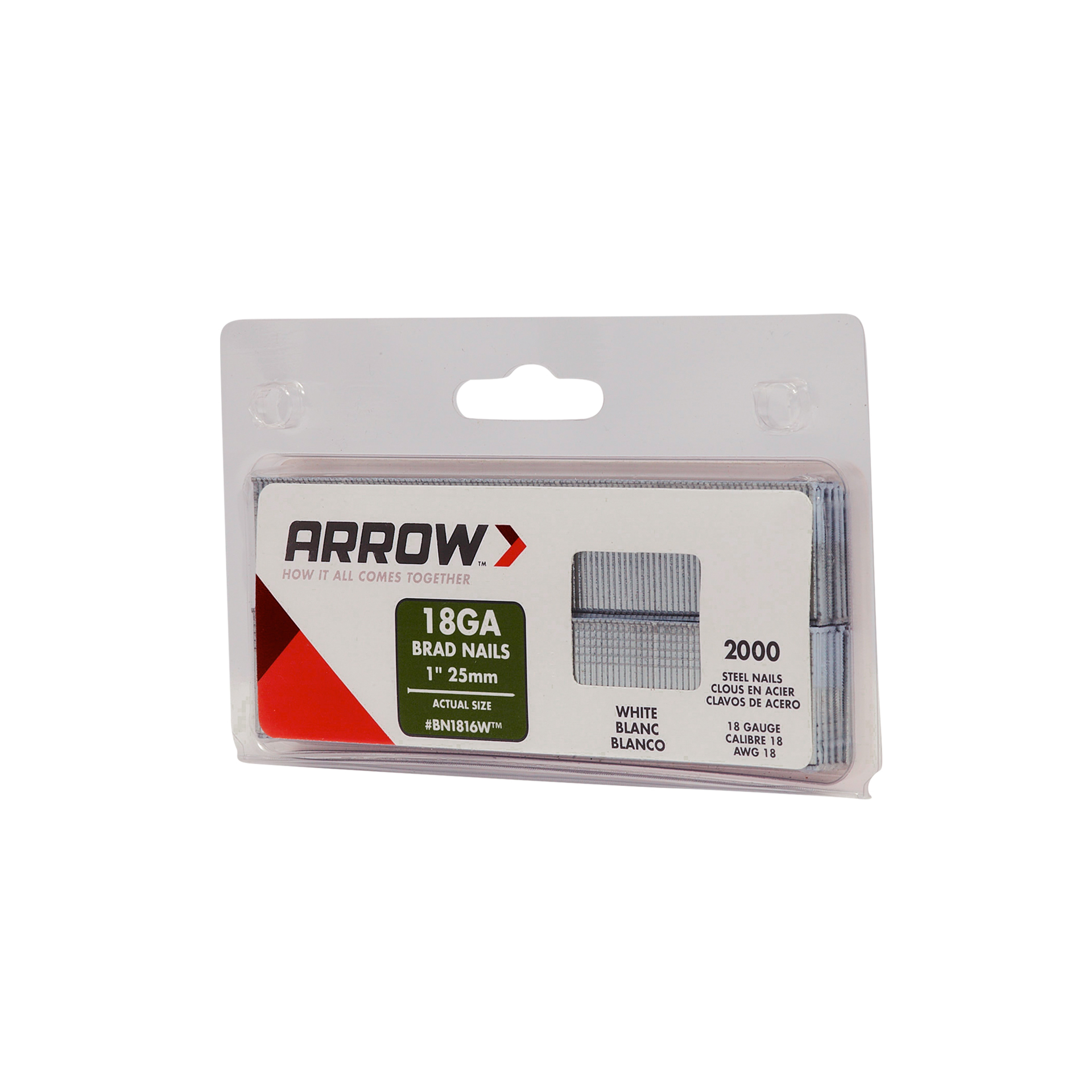 Arrow 18 Gauge Brad Nails, White, 1", 2000ct