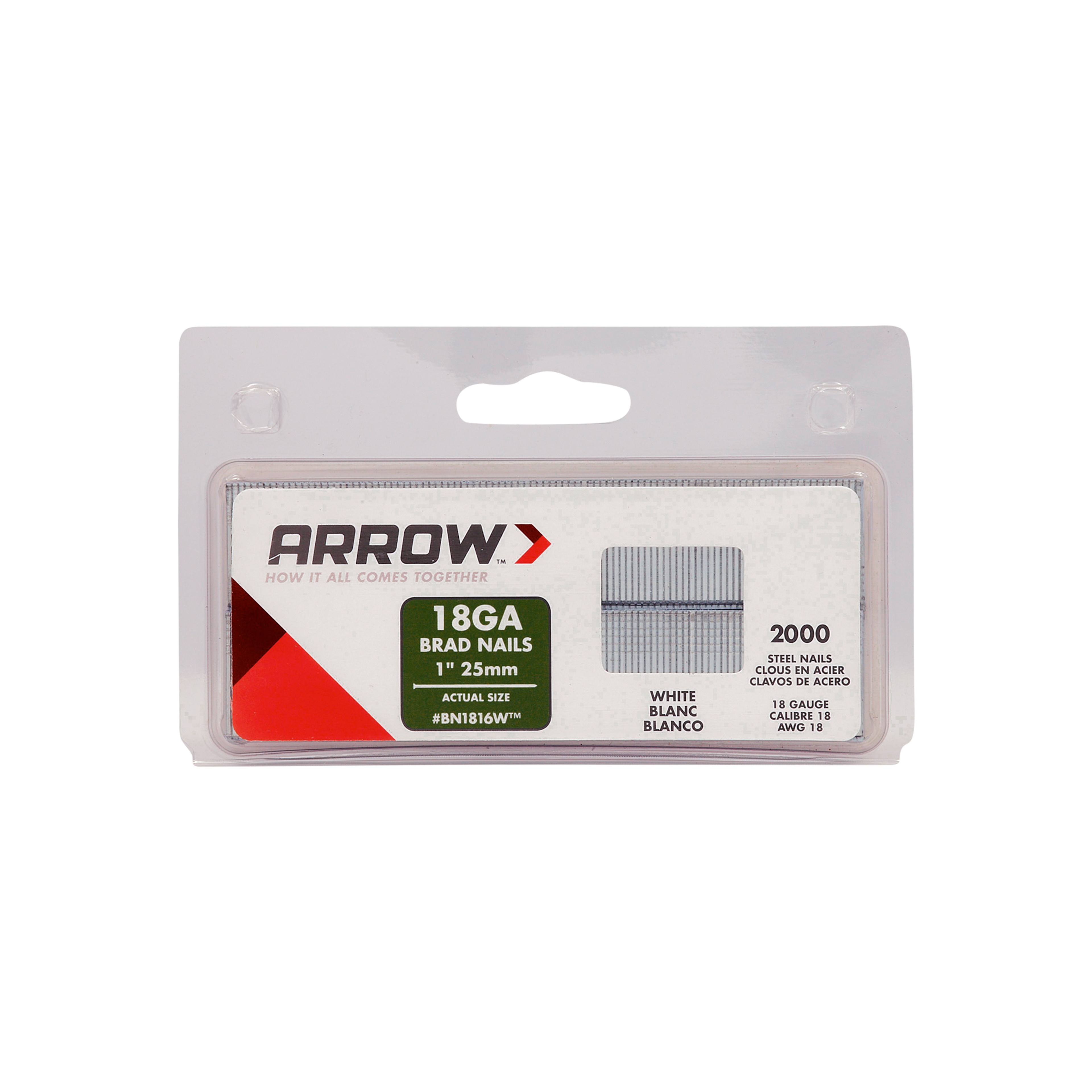Arrow 18 Gauge Brad Nails, White, 1", 2000ct